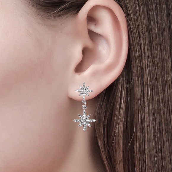 2/$20! Silver & Crystal Star-Drop Earrings - Picture 6 of 8